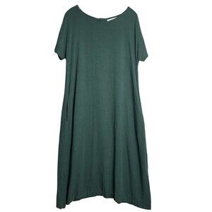 Youga Linen Cotton Midi Shirt Dress Green Womens M Oversized Pockets Lagenlook
